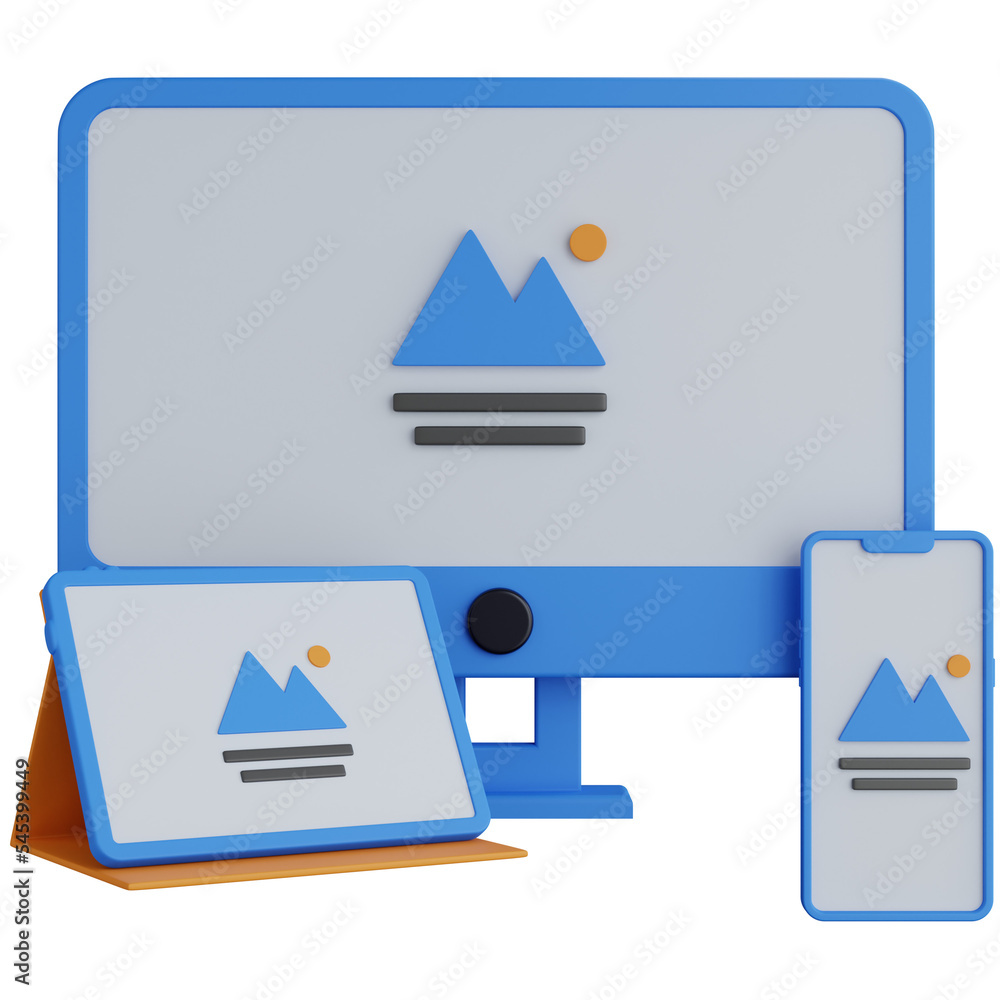 Poster 3d rendering computer with tablet and smartphone isolated