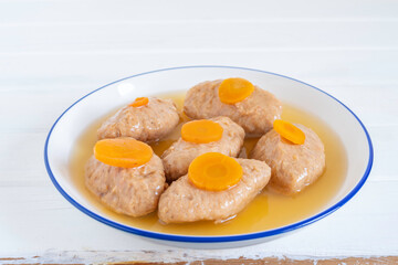 Plate with Gefilte fish for Jewish holiday Rosh Hashanah and Passover (Pesach).