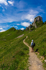 Fototapeta na wymiar Backpacker in the Swiss mountains.