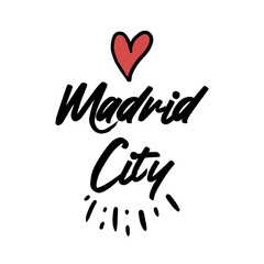 Fototapeta na wymiar Hand Written I love Madrid City, Madrid text, Heart Madrid Illustration, Red Heart