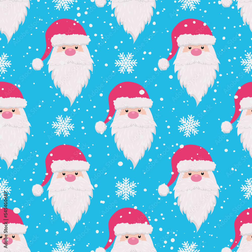 Poster christmas seamless pattern with snowflakes and santa claus. vector background