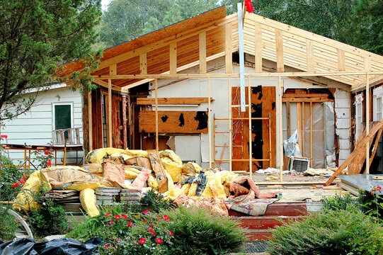 Hurricane damaged house.