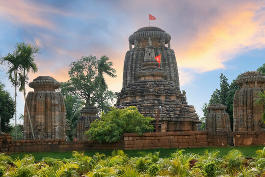 Ancient stone Lingaraja Temple of Lord Shiva at sunset built in 11th century CE at Bhubaneswar Odisha, India