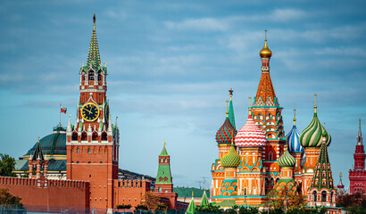 Moscow Kremlin and St Basil's cathedral, Russia. Beautiful panorama of Moscow city center in 2022 2023 years