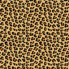 Yellow leopard seamless print, cat skin animal print, vector
