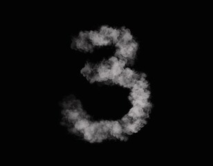 realistic smoke 3 number spreading on dark background