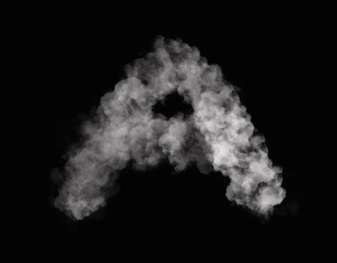realistic smoke A alphabet spreading on dark background
