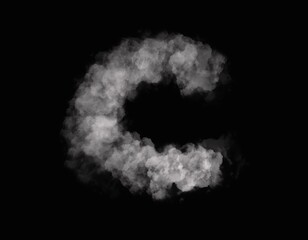 realistic smoke C alphabet spreading on dark background