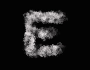 realistic smoke E alphabet spreading on dark background