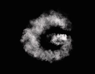 realistic smoke G alphabet spreading on dark background