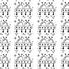 Ufo seamless pattern on white
