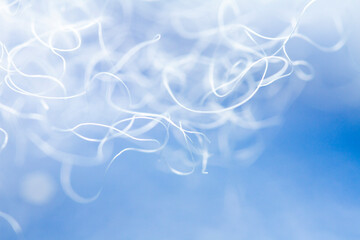 Extreme macro of polyester stable fiber on blue background