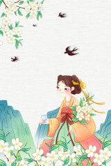 Obraz na płótnie Canvas Chinese style ancient style woman traditional ethnic poster illustration background material