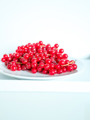A bunch of red currants on a white background