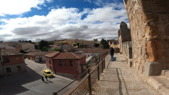Avila defensive wall or battlement Sourrounding the city. Turist vist avila city and wall.