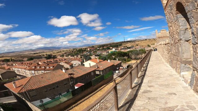 Avila defensive wall or battlement Sourrounding the city. Turist vist avila city and wall.