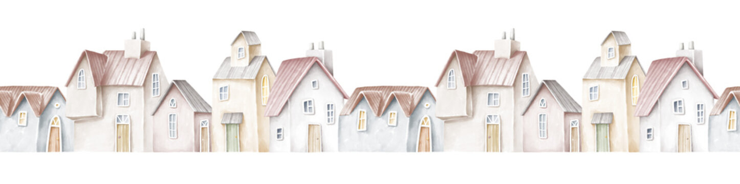 Seamless border with old houses