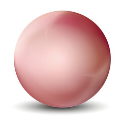Glass pink ball or precious pearl. Glossy realistic ball, 3D abstract vector illustration highlighted on a white background. Big metal bubble with shadow