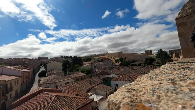 Avila defensive wall or battlement Sourrounding the city. Turist vist avila city and wall.
