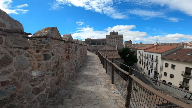 Avila defensive wall or battlement Sourrounding the city. Turist vist avila city and wall.