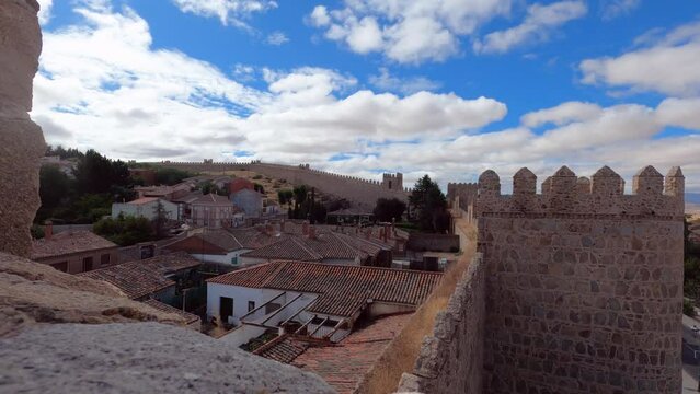 Avila defensive wall or battlement Sourrounding the city. Turist vist avila city and wall.