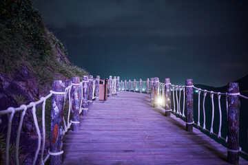 wooden bridge in the evening