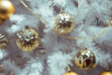 Blur, soft focus decorated Christmas tree. Bokeh