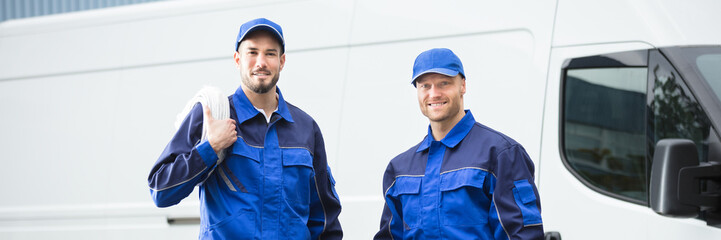 Smiling Repairman With Toolbox And Cable