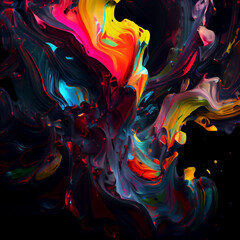 Abstract illustration Made of Multi Colored Oil Paint on Black Background, Vibrant 3D Oil Paint Textures