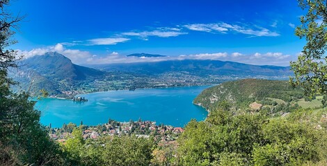 overview of french alpine lake of Annecy - obrazy, fototapety, plakaty