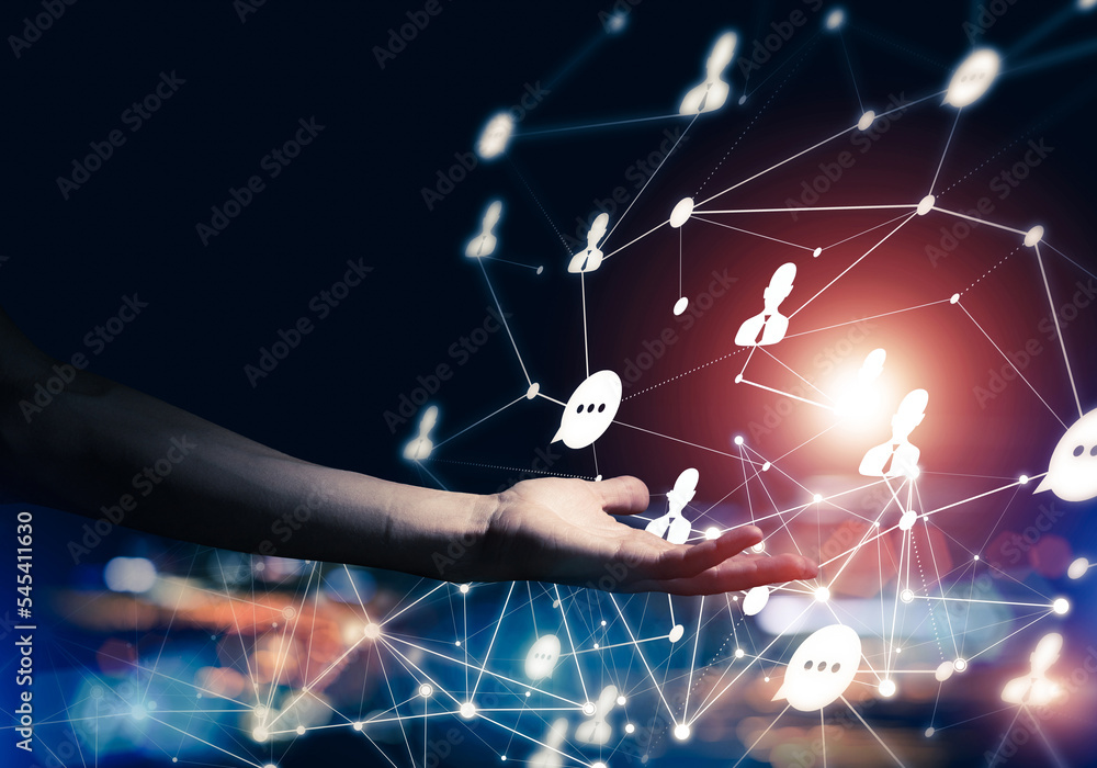 Poster presenting modern wireless technologies as means of communucation and networking on dark background