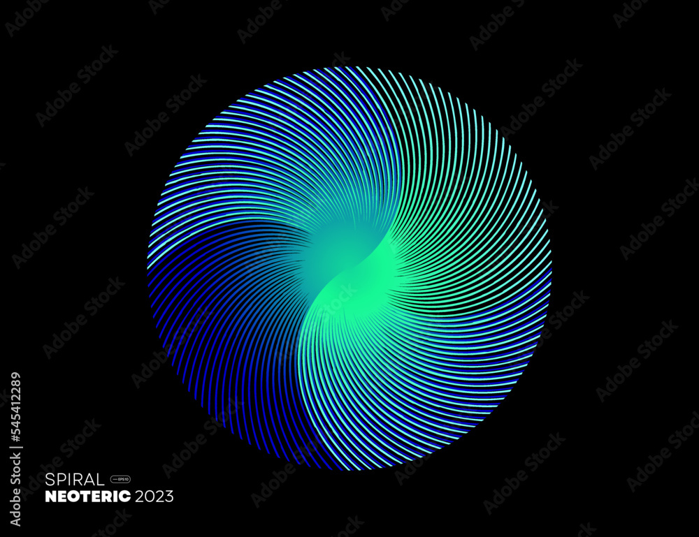 Poster abstract blue spiral design concept. minimal circle line style isolated on black background for symb