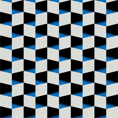 Geometric seamless pattern with geometric 3D square blue and black 3d wall pattern Vector illustration. use for fabric print, Arabic ceramic tile.