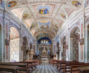Interior of the baroque church Saint-Pierre-et-Saint-Paul in Piedicroce, Corsica, France