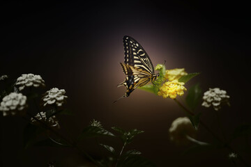 Fototapeta na wymiar 花に憩うアゲハ蝶