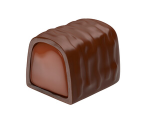 Dark chocolate bonbon with caramel filling inside