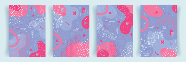 Set of covers with abstract shapes in vibrant colors. Cover layouts A4 format, vertical orientation. Bright abstract background, vector Eps10