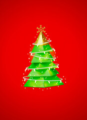 Christmas and New Year background. Xmas pine tree. Festive Christmas object. Holiday poster, header for website, greeting card, flyer, gift, Cartoon, 3d rendering.