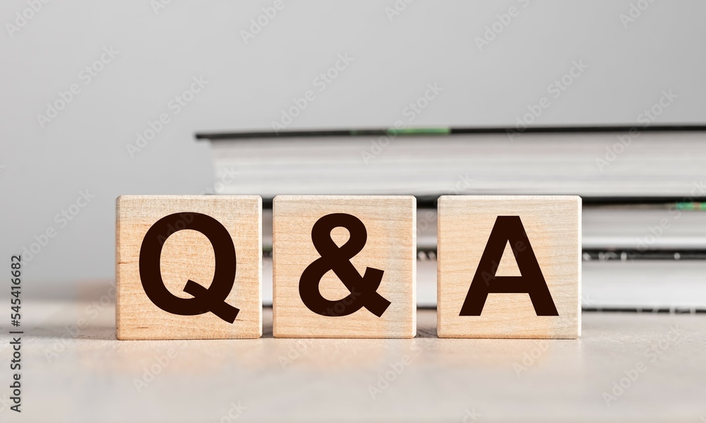 Poster q and a concept. qna letters on wood blocks. questions and answers