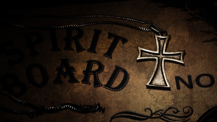Christian Symbol Cross on Ouija Witch Board