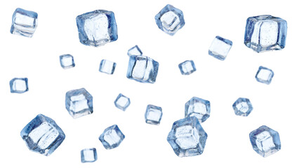 Set of ice cubes isolated on a transperent background. 3d render illustration. Png