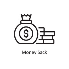 Money Sack Vector Outline Icon Design illustration. Business and Finance Symbol on White background EPS 10 File
