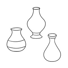 Monochrome icon set, wide ceramic flower vase with a narrow neck, jug, vector cartoon
