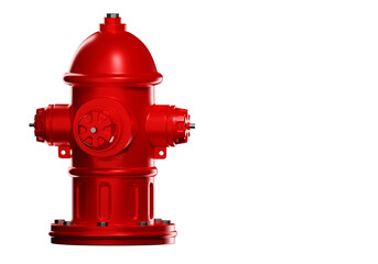 Fire hydrant. Equipment for extinguishing burning building. Red hydrant for water supply in case of fire. Street fire hydrant isolated on white. Flame extinguishing technology. 3d rendering.