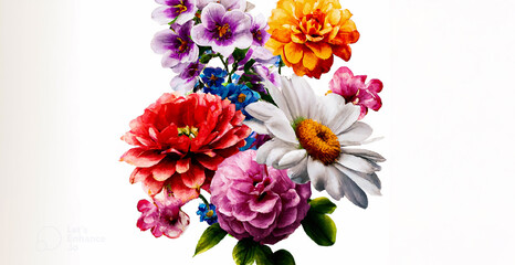 Multi-colored Floral flower background hand drawn on white background 