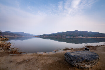한국 경기도 양평 두물머리 겨울 풍경사진