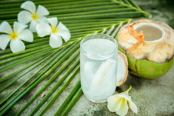 coconut juice with young coconut. Fresh coconut water, young coconut drink .