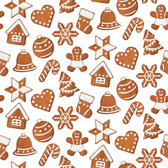 Christmas gingerbread seamless pattern. 