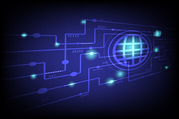 world electronic circuit through globe icon for internet connection and communication shine  integrated,vector illustration