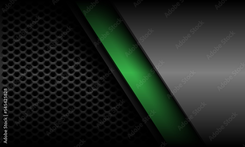 Poster abstract green line slash geometric with grey metallic hexagon mesh design modern futuristic backgro
